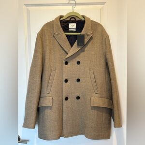 $998 NWT Billy Reid Bond Peacoat XXL Tan Virgin Wool Men's 2XL Handmade Luxury